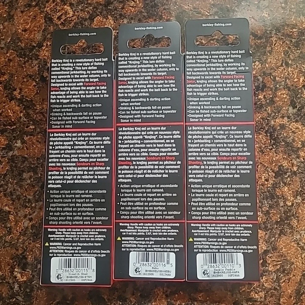LOT OF 3 Berkley KREJ 100 Jerkbaits Great For Bass!! Livescope‎ Enhanced New!